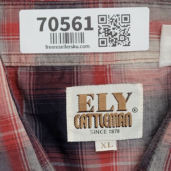 Vintage Ely-Cattleman Pearl Snap Shirt XL 25x32 Shadow Plaid - Picture 7 of 12